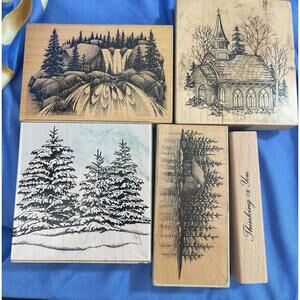 Vintage Stamps For Scrapbooking/Card Making Landscape Lot Wooden Stamps